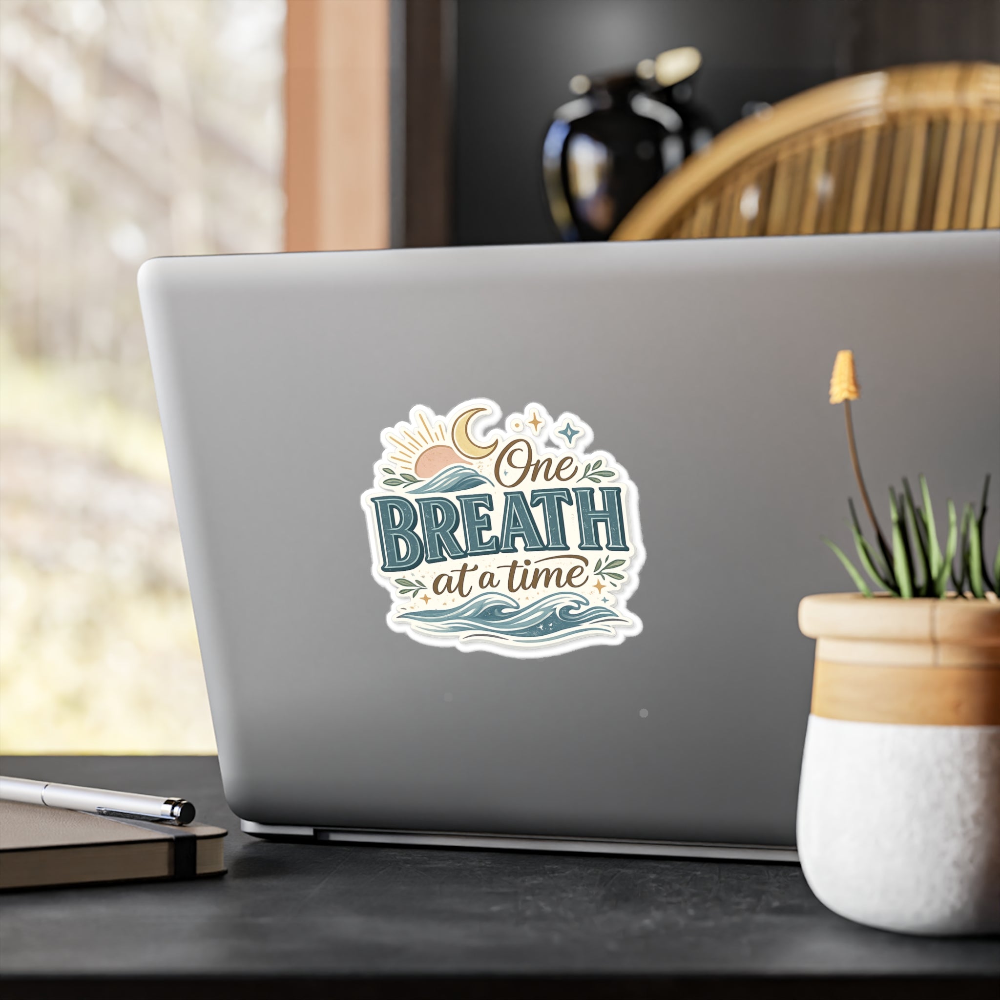 One Breath at a Time Kiss-Cut Vinyl Decal | Calm Waves Sun & Moon Sticker