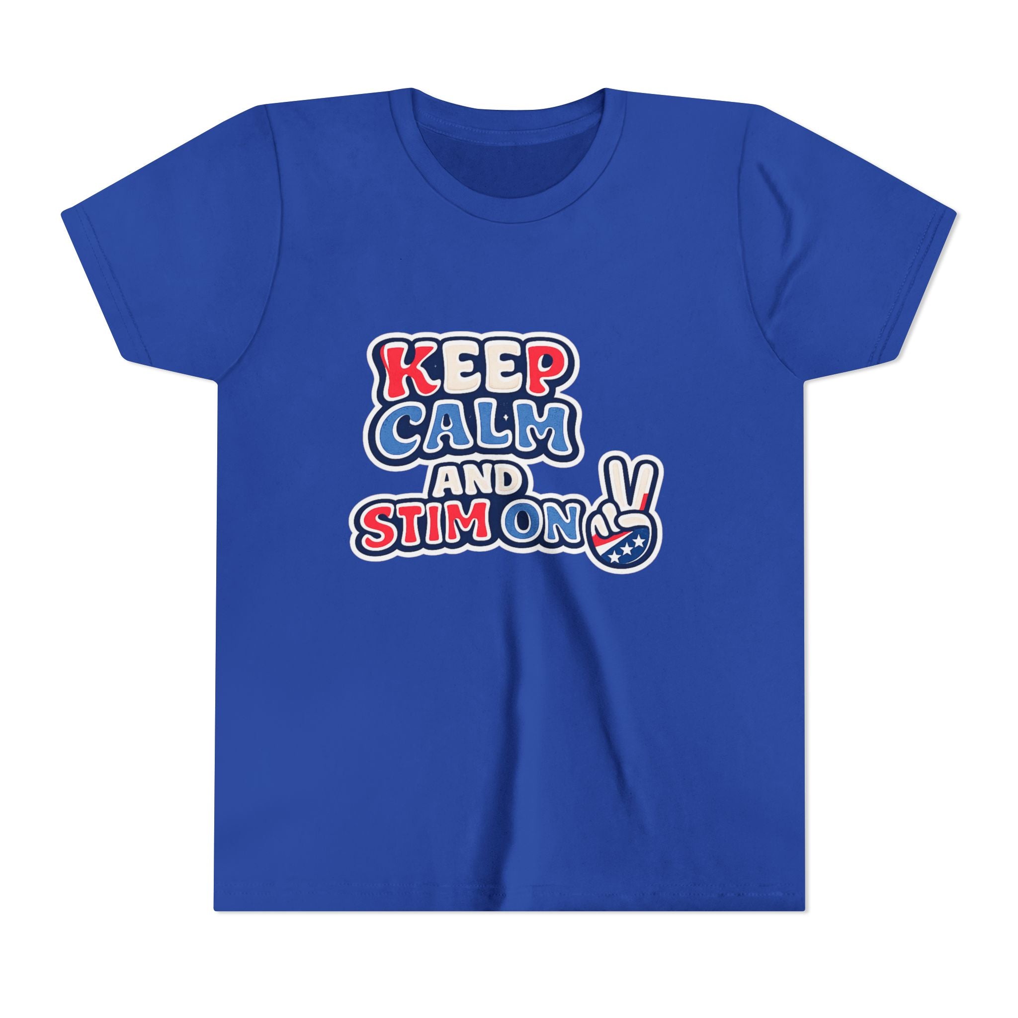 Keep Calm and Stim On Youth Shirt Autism Awareness T Shirt Peace Sign Tee Neurodivergent Kids Sensory Shirt Special Needs Gift