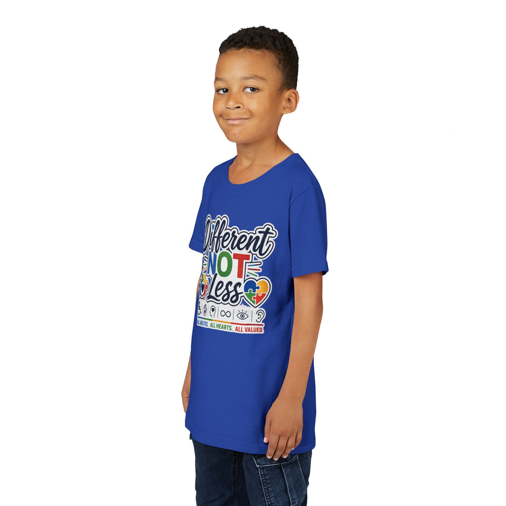 Youth Tee — "Different Not Less" Inclusive Pride Autism Awareness Shirt