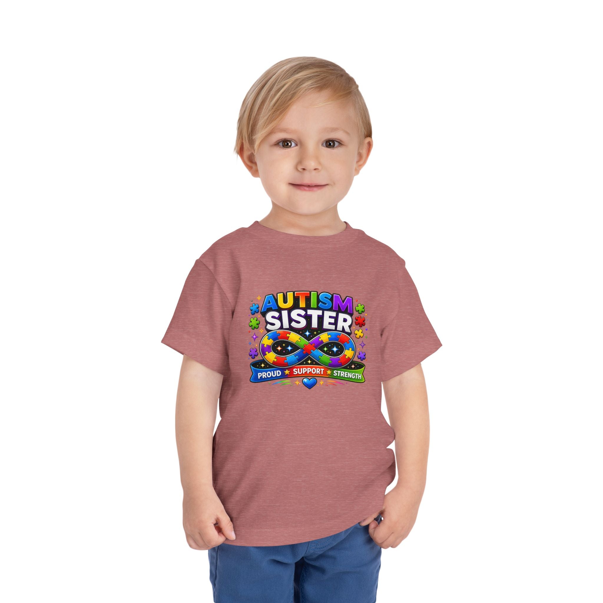 Autism Sister Toddler Tee — Proud Support Strength Puzzle Ribbon