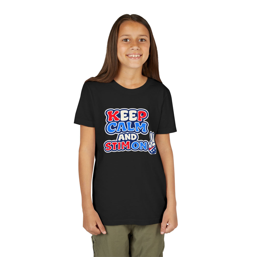 Keep Calm and Stim On Youth Shirt Autism Awareness T Shirt Peace Sign Tee Neurodivergent Kids Sensory Shirt Special Needs Gift