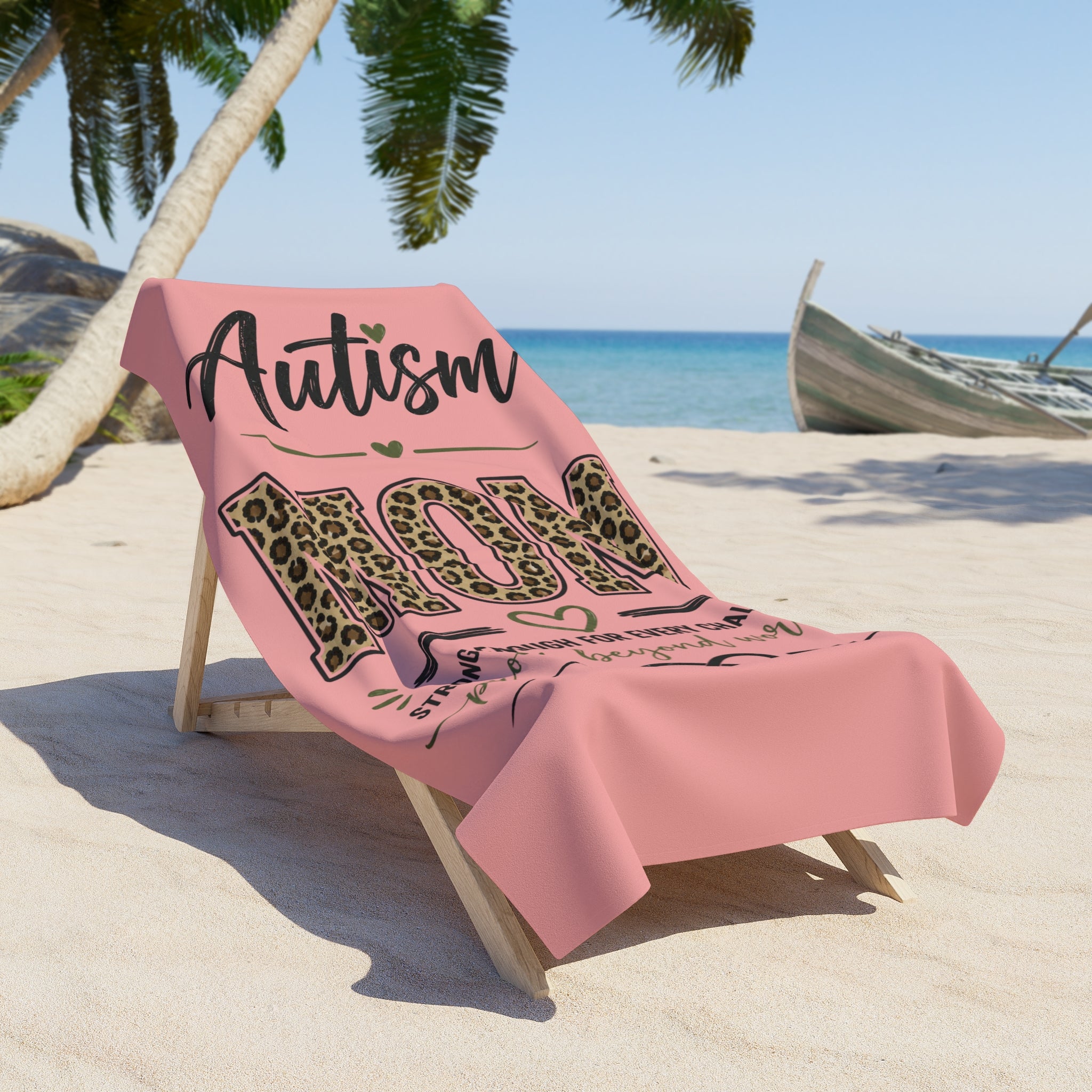 Autism Mom Beach Towel - Pink Leopard Print Supportive Infinity Symbol