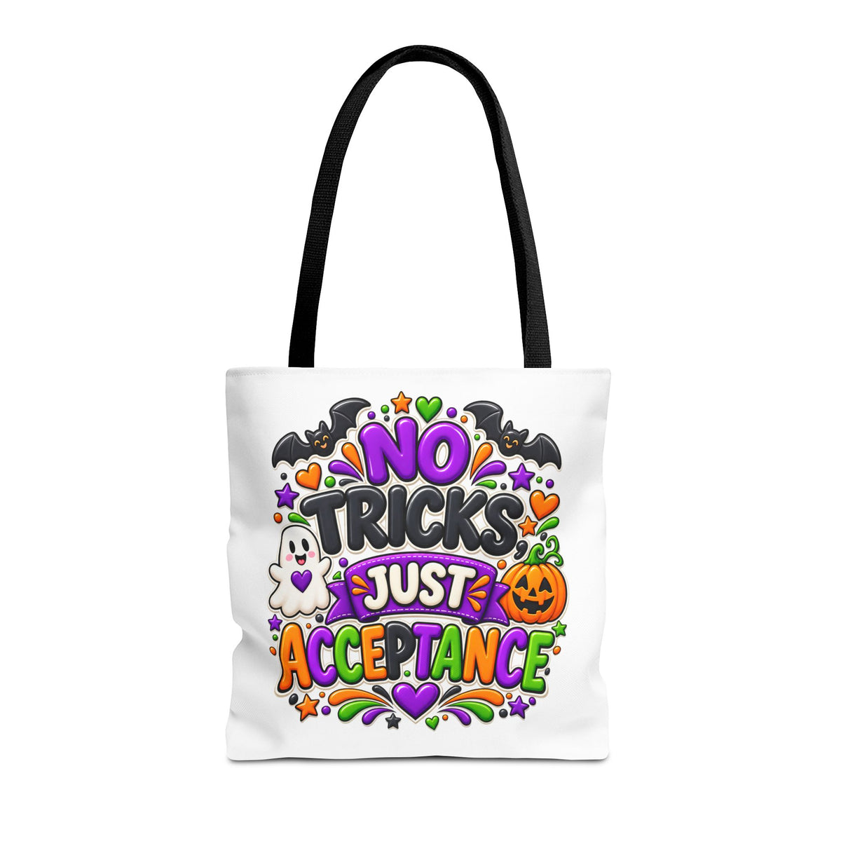 No Tricks Just Acceptance Tote Bag, Halloween Autism Awareness Bag, Autism Acceptance Canvas Tote, Inclusive Halloween Gift