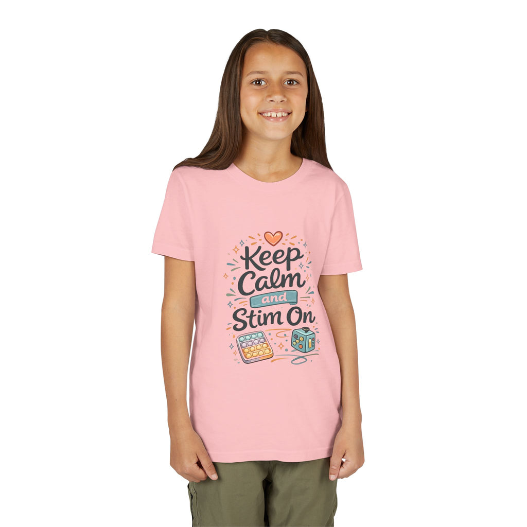 Keep Calm and Stim On Youth Shirt Autism Sensory T Shirt Neurodivergent Kids Tee Fidget Toy Gift Special Needs Awareness