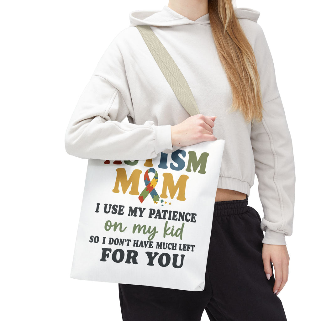 Autism Mom Ribbon Typography Tote Bag, Autism Awareness Tote, Autism Support Bag, Autism Mom Gift, Neurodiversity Canvas Tote Bag