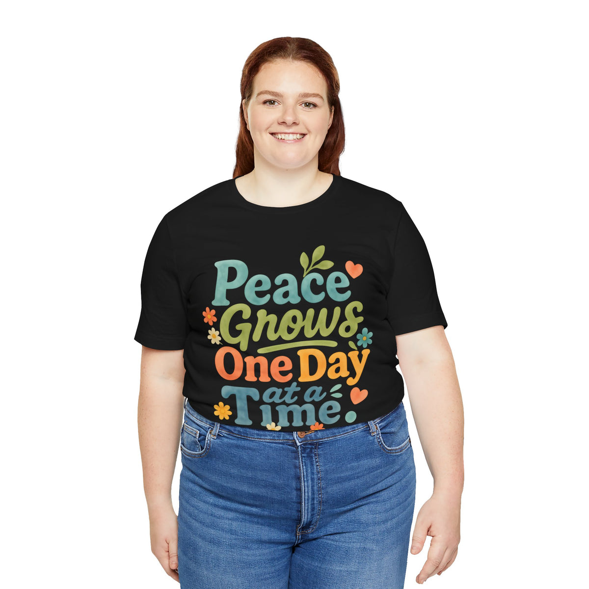 Peace Grows One Day at a Time Tee | Positive Quote Floral Typography