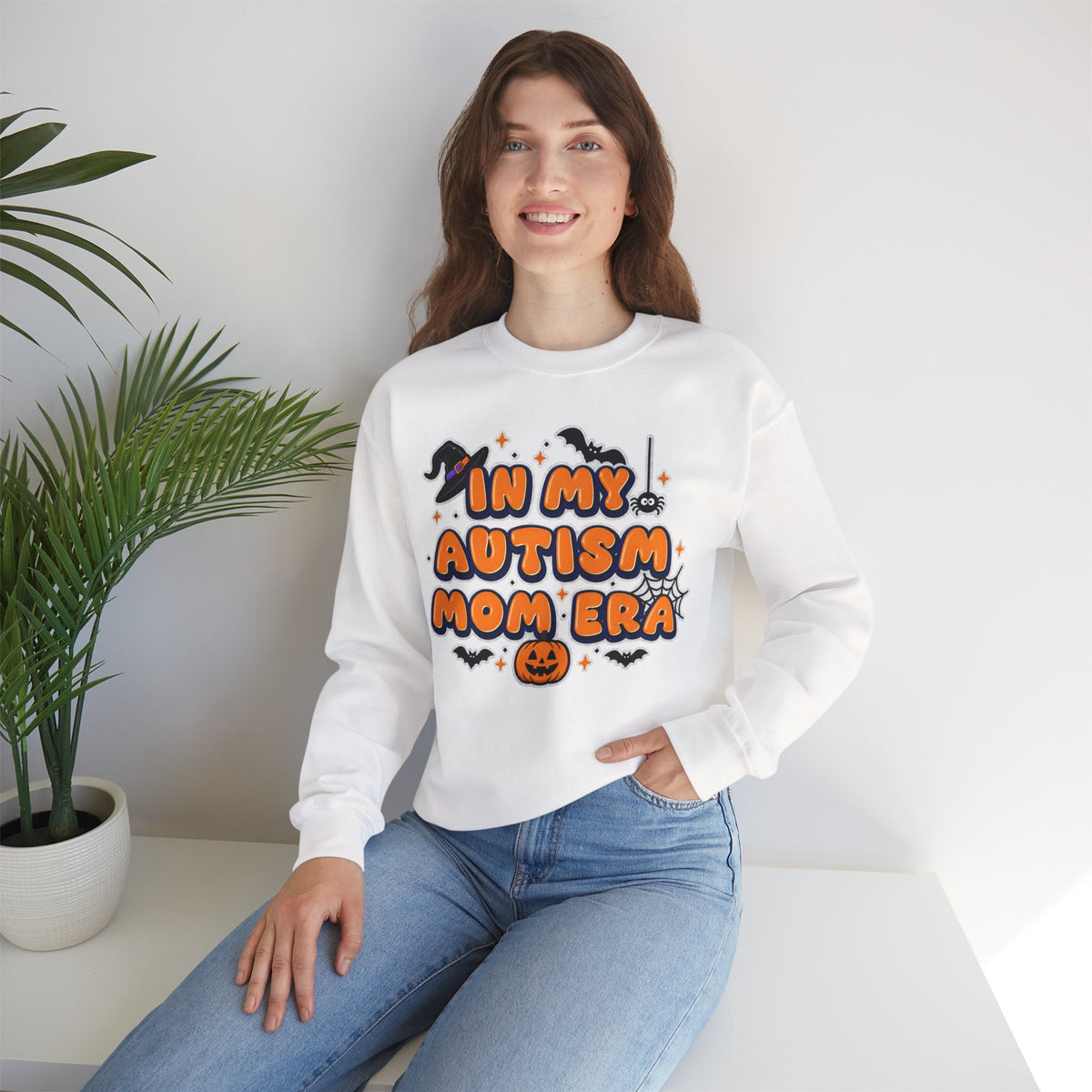 In My Autism Mom Era Sweatshirt, Halloween Pumpkin Bats Witch Hat Crewneck, Autism Awareness Fall Shirt, Autism Mom Halloween Gift