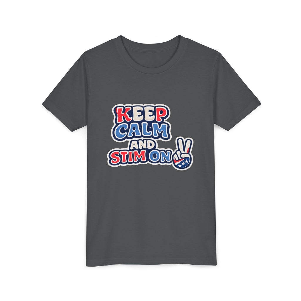 Keep Calm and Stim On Youth Shirt Autism Awareness T Shirt Peace Sign Tee Neurodivergent Kids Sensory Shirt Special Needs Gift