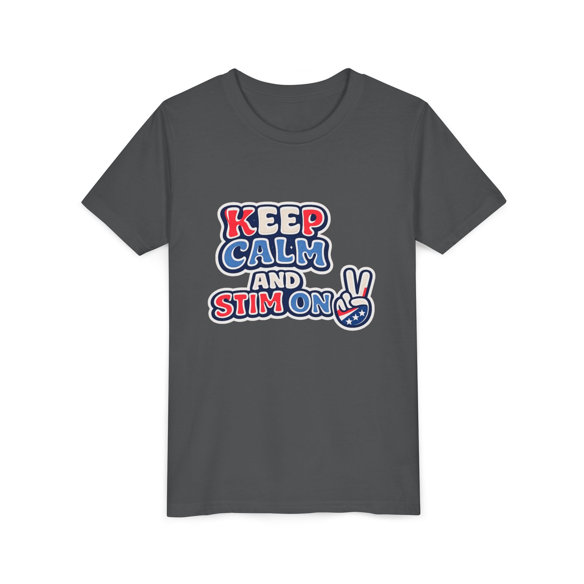 Keep Calm and Stim On Youth Shirt Autism Awareness T Shirt Peace Sign Tee Neurodivergent Kids Sensory Shirt Special Needs Gift