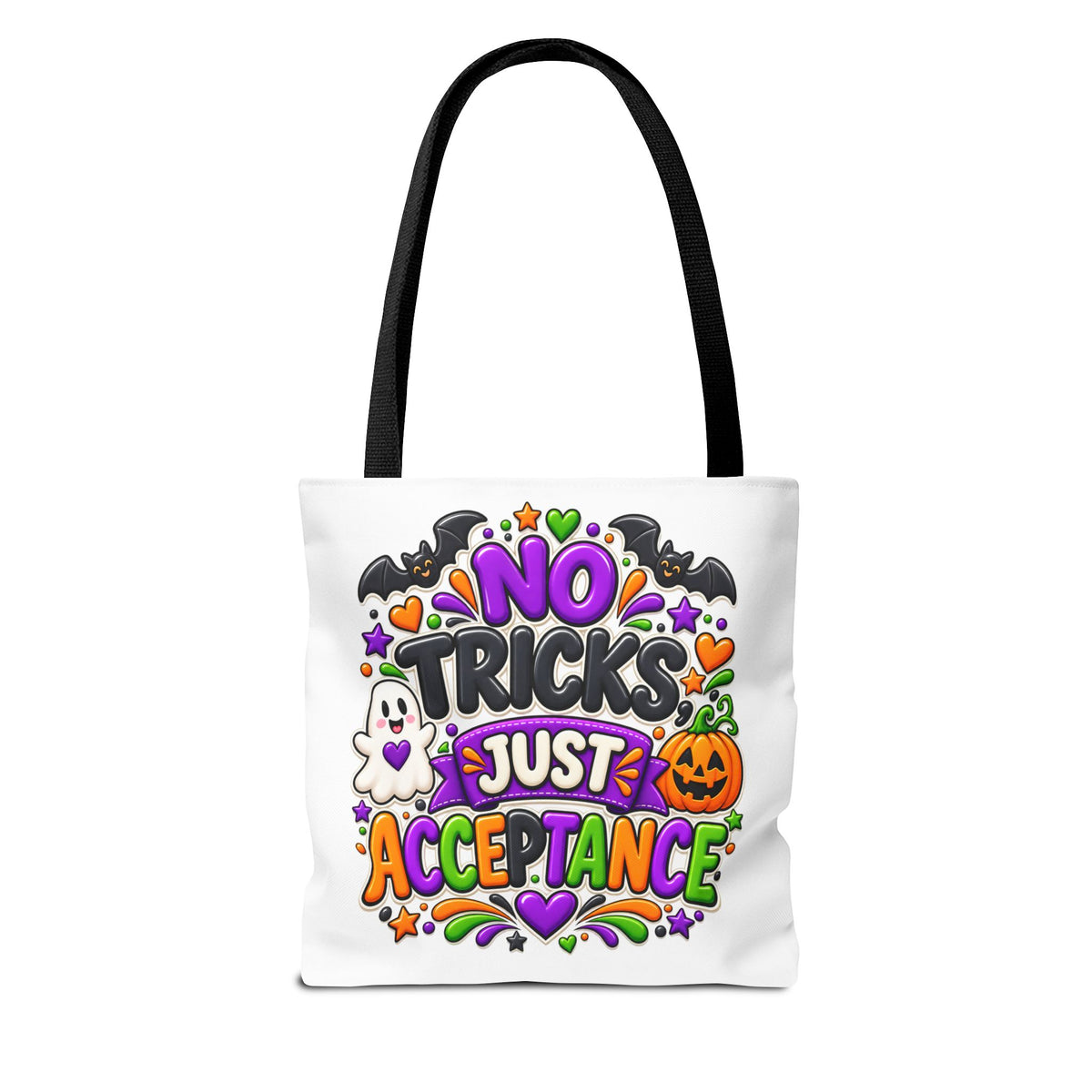 No Tricks Just Acceptance Tote Bag, Halloween Autism Awareness Bag, Autism Acceptance Canvas Tote, Inclusive Halloween Gift