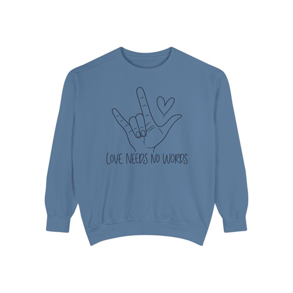 ASL Love Hand Sign Sweatshirt, Love Needs No Words Minimalist Line Art Hoodie, Autism Acceptance Sign Language Shirt, Nonverbal Gift