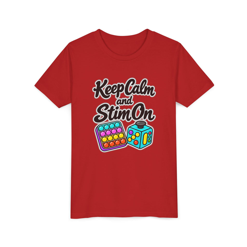 Keep Calm and Stim On Youth Shirt Autism Sensory T Shirt Neurodivergent Kids Tee Fidget Toy Gift Special Needs Awareness