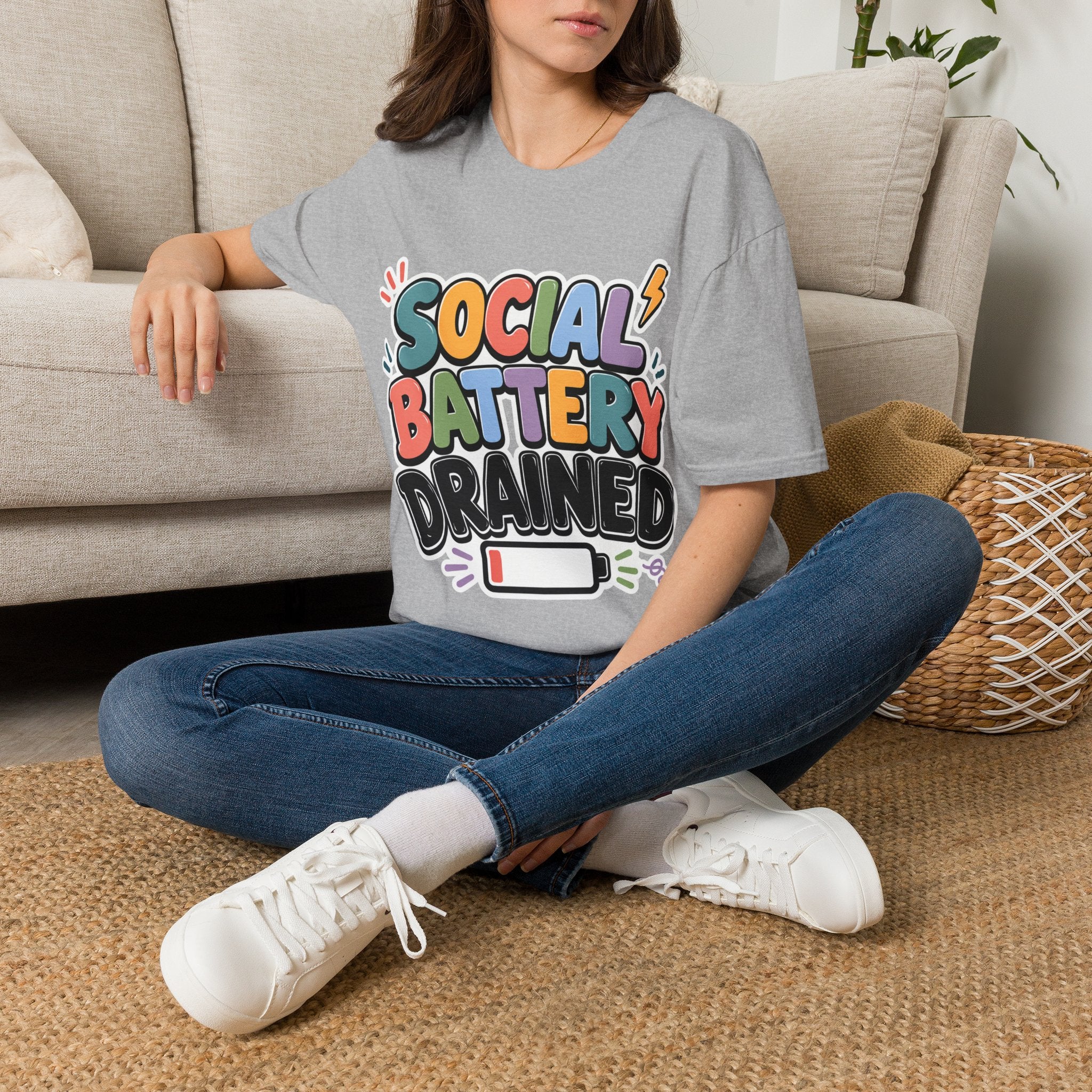 Social Battery Drained T-Shirt — Funny Introvert Graphic Tee