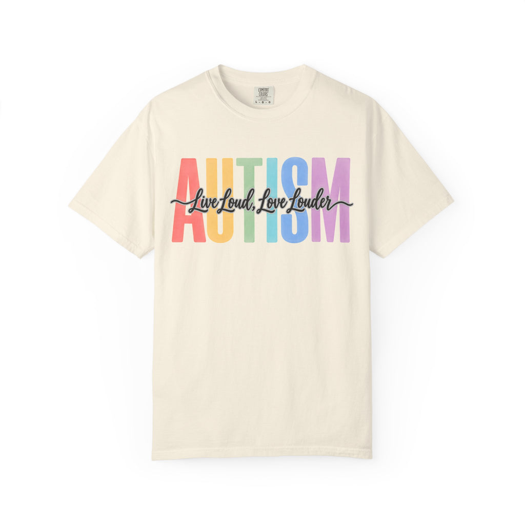 Autism Rainbow Block Text T-Shirt, Live Loud Live Louder Tee, Autism Awareness Colorful Shirt, Autism Acceptance Gift