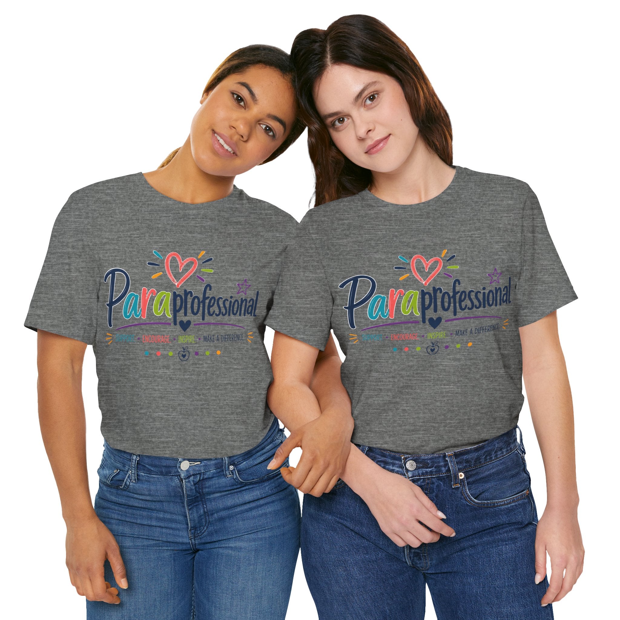 Paraprofessional Shirt Support Encourage Inspire Teacher Aide T Shirt Rainbow Heart Special Education Gift School Staff Tee