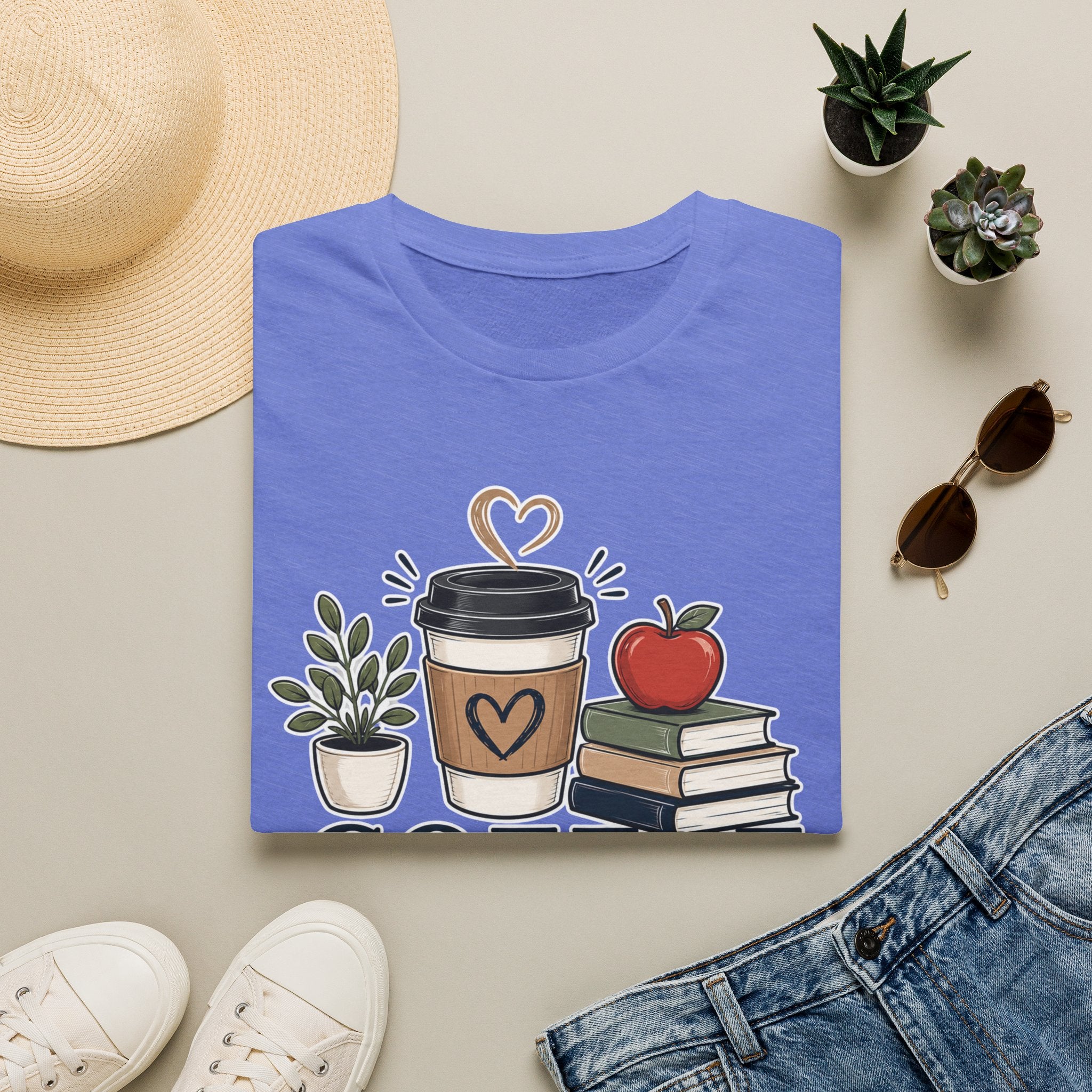 Coffee Teach Inspire Shirt | Teacher T-Shirt | Coffee Books Apple Graphic Tee | Elementary Teacher Gift | Back to School Apparel