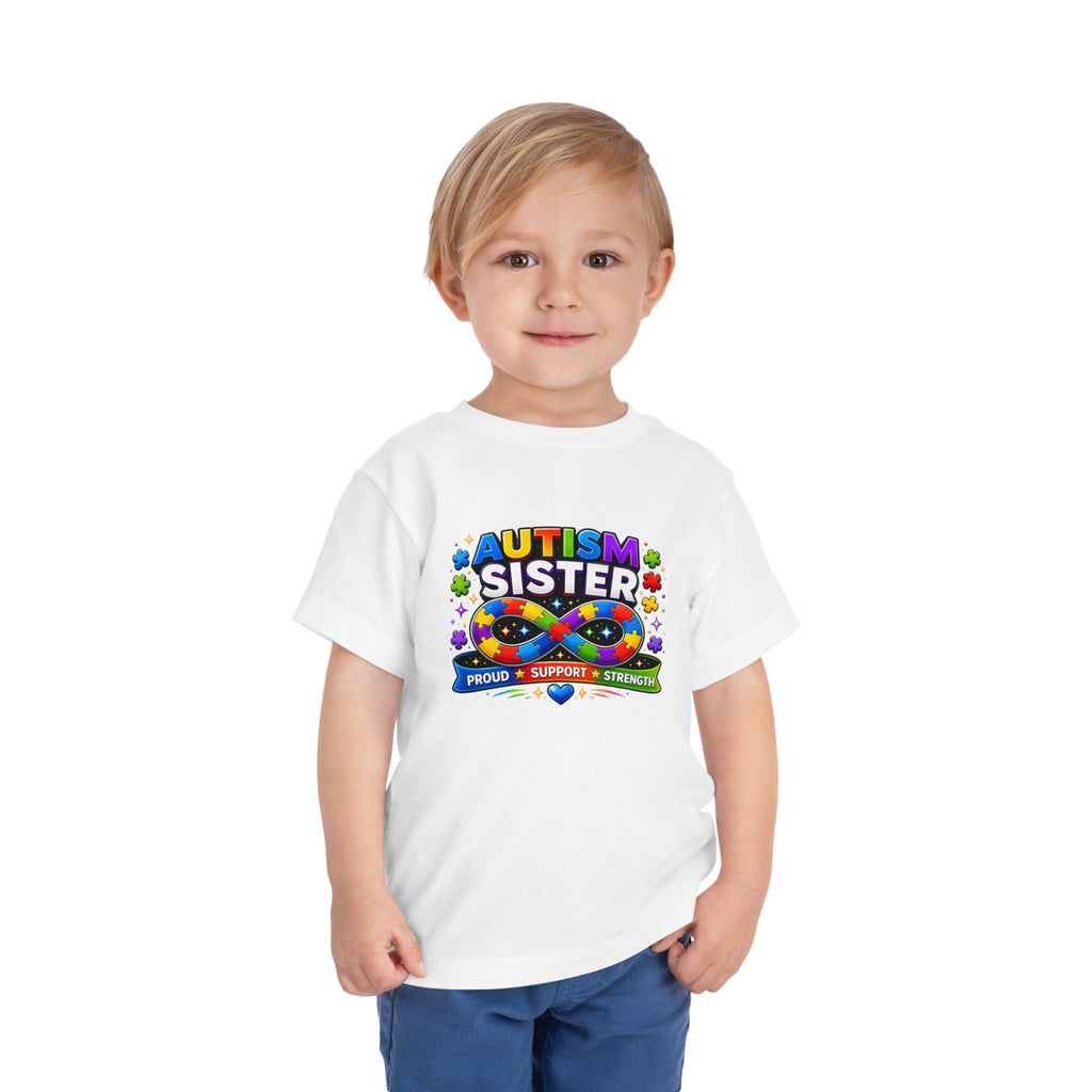 Autism Sister Toddler Tee — Proud Support Strength Puzzle Ribbon