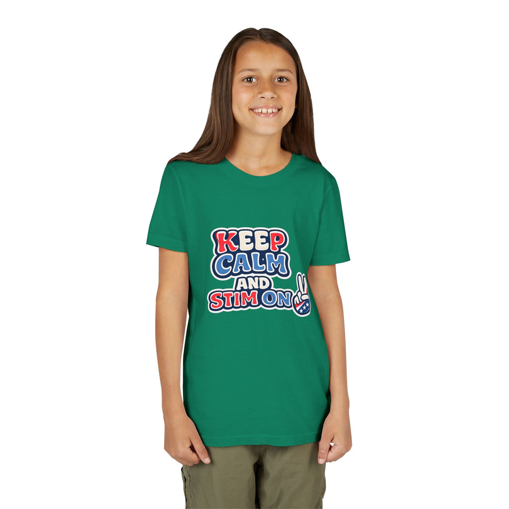 Keep Calm and Stim On Youth Shirt Autism Awareness T Shirt Peace Sign Tee Neurodivergent Kids Sensory Shirt Special Needs Gift