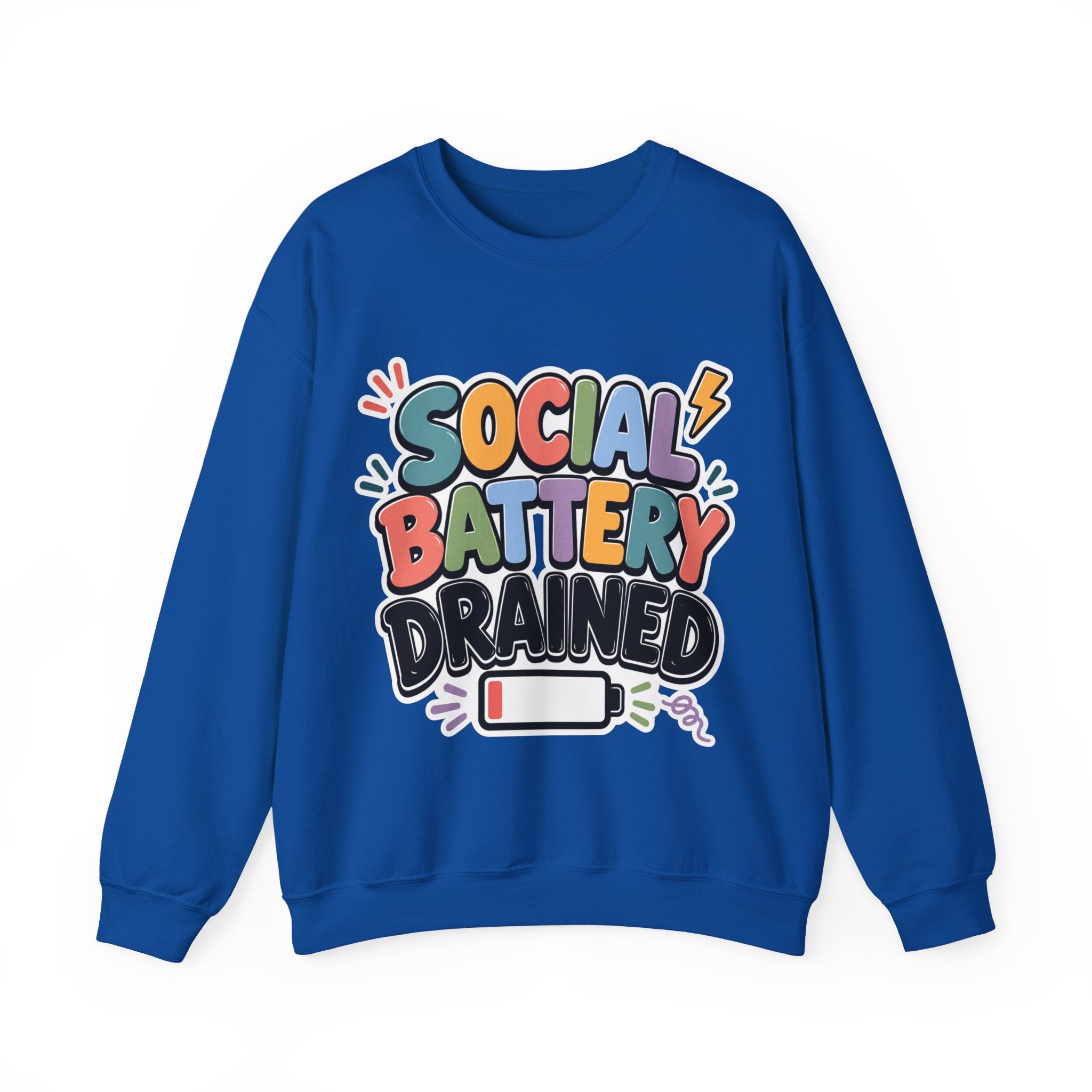 Social Battery Drained Crewneck Sweatshirt | Funny Introvert Sweatshirt | Low Battery Graphic Pullover | Mental Health Humor | Unisex Gift
