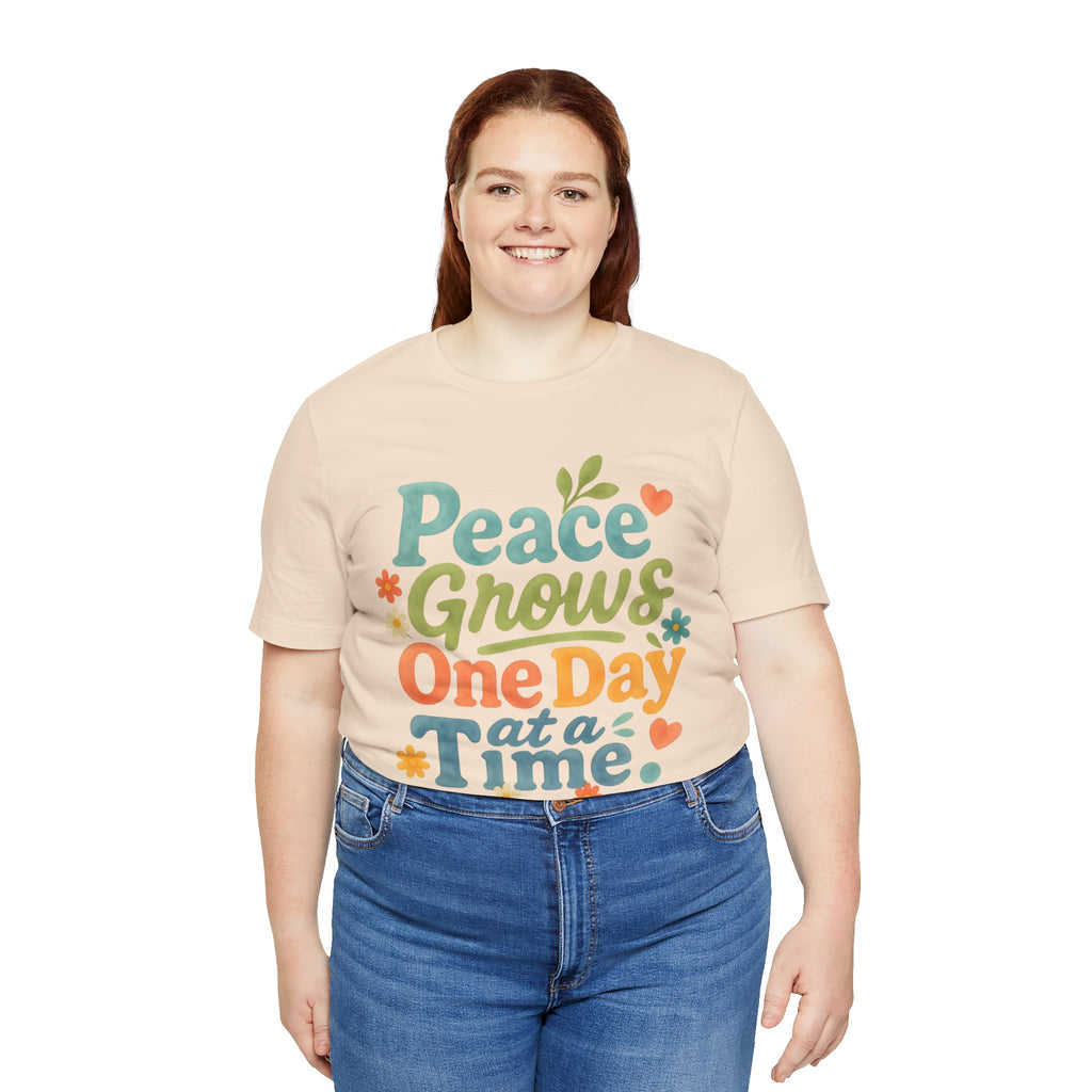 Peace Grows One Day at a Time Tee | Positive Quote Floral Typography