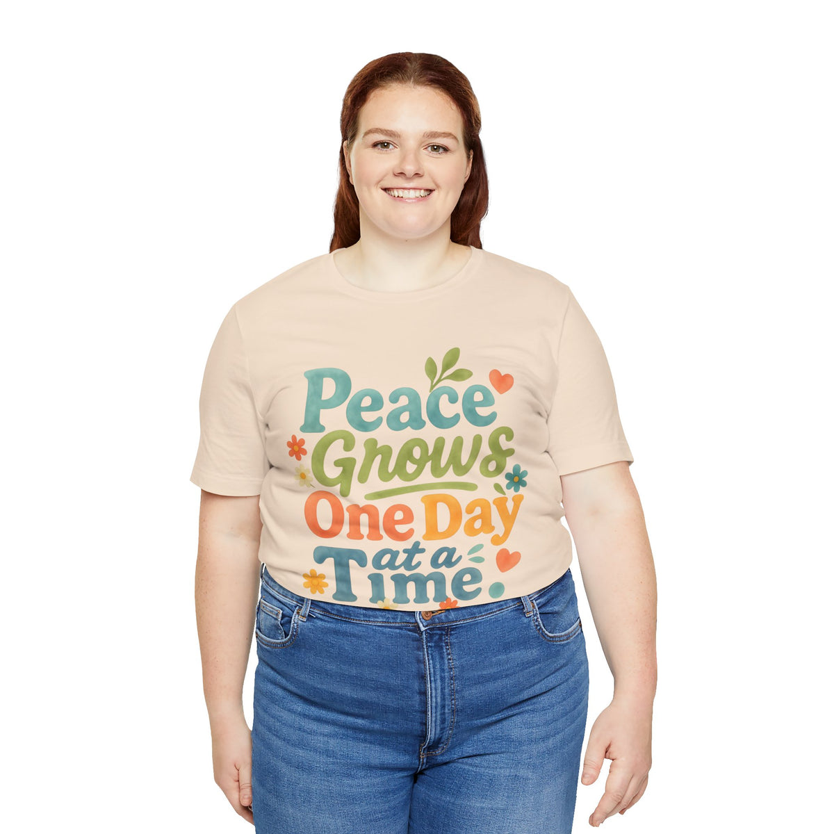 Peace Grows One Day at a Time Tee | Positive Quote Floral Typography