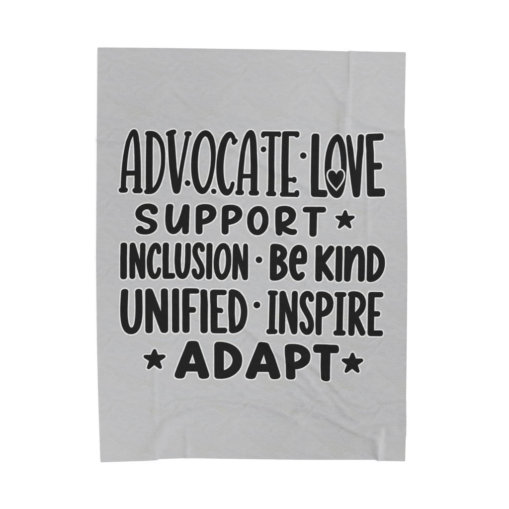 Advocate Support Inclusion Love Velveteen Blanket, Inspiring Word Art Throw, Disability Awareness Gift, Inclusive Cozy Home Decor