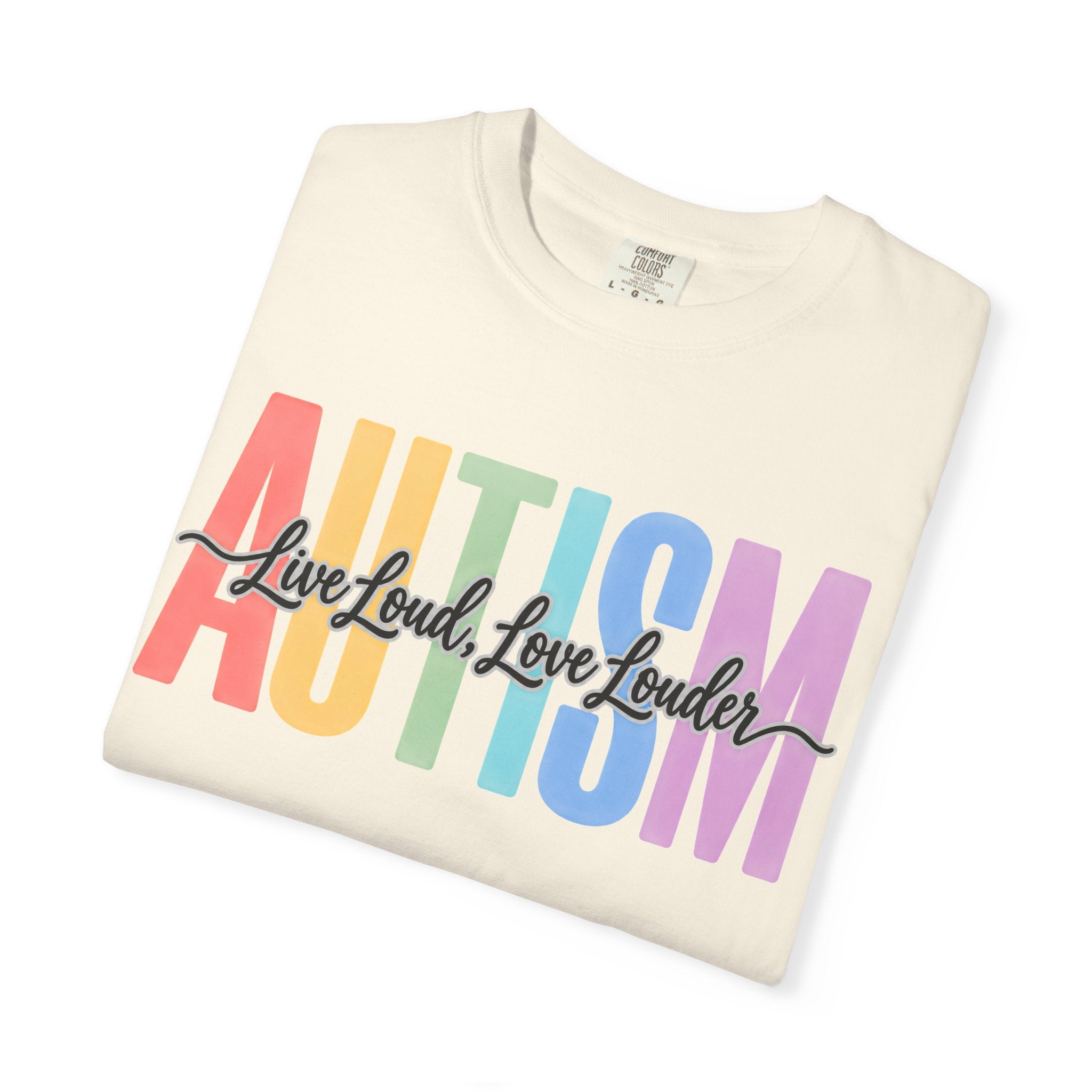 Autism Rainbow Block Text T-Shirt, Live Loud Live Louder Tee, Autism Awareness Colorful Shirt, Autism Acceptance Gift