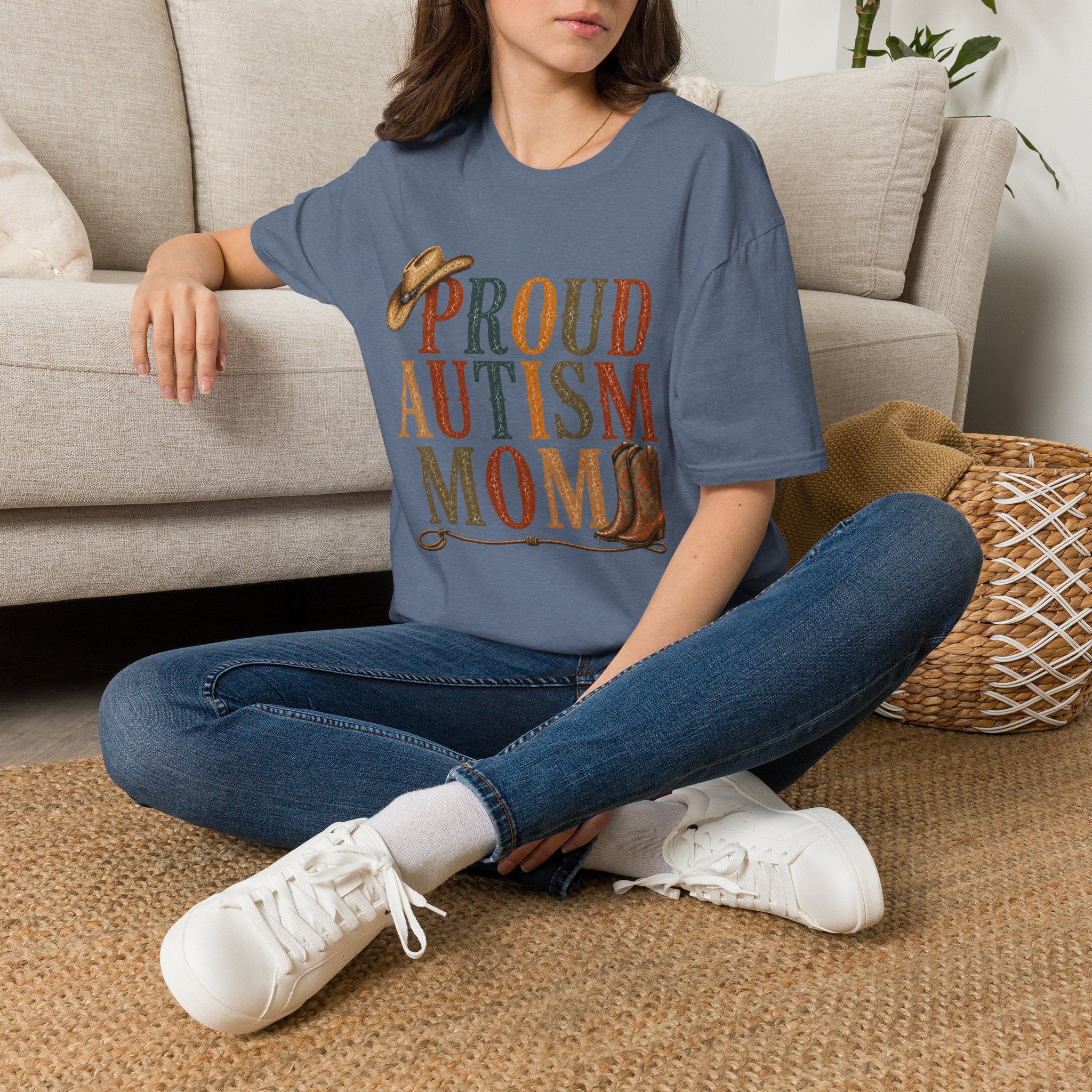 Proud Autism Mom T-Shirt — Rustic Western Cowboy Hat & Boots Design