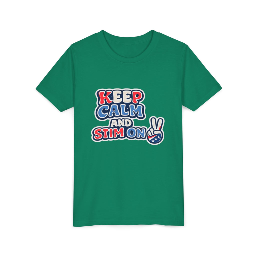 Keep Calm and Stim On Youth Shirt Autism Awareness T Shirt Peace Sign Tee Neurodivergent Kids Sensory Shirt Special Needs Gift
