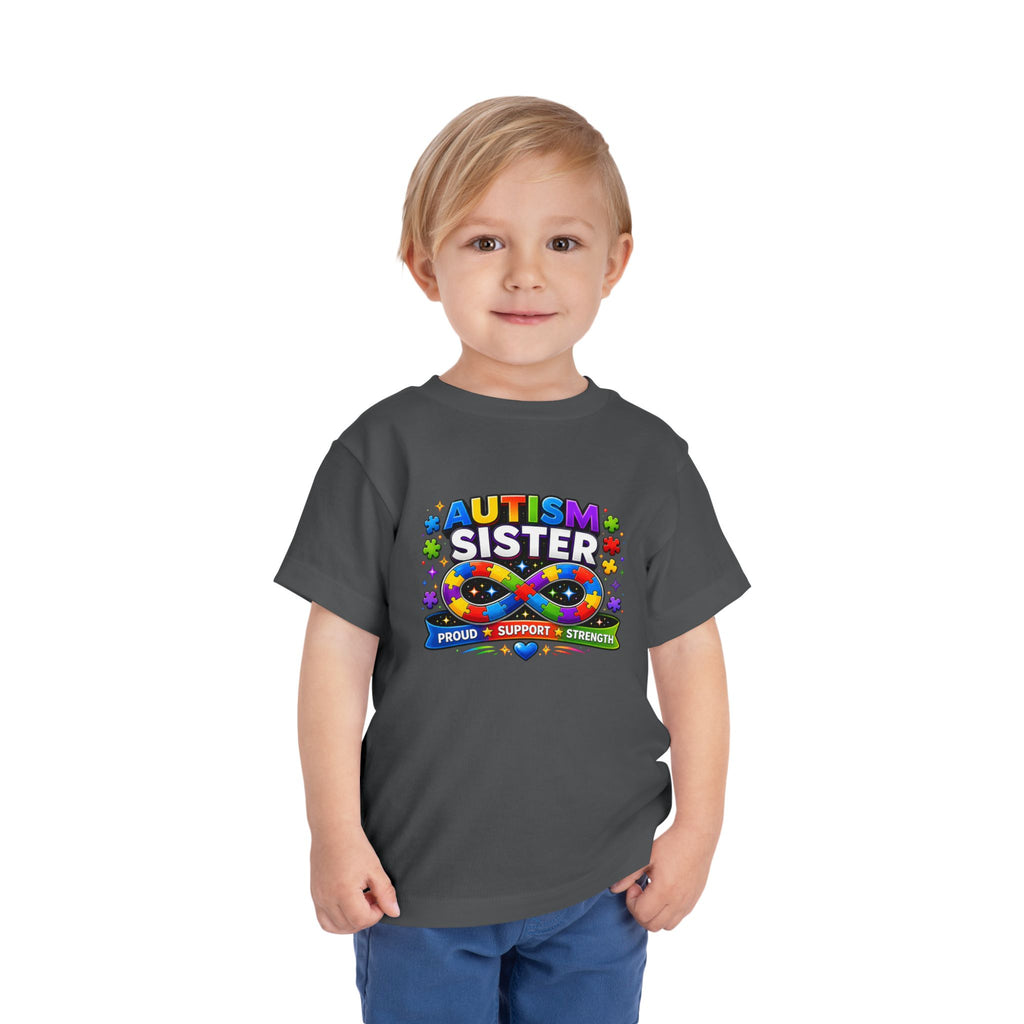 Autism Sister Toddler Tee — Proud Support Strength Puzzle Ribbon