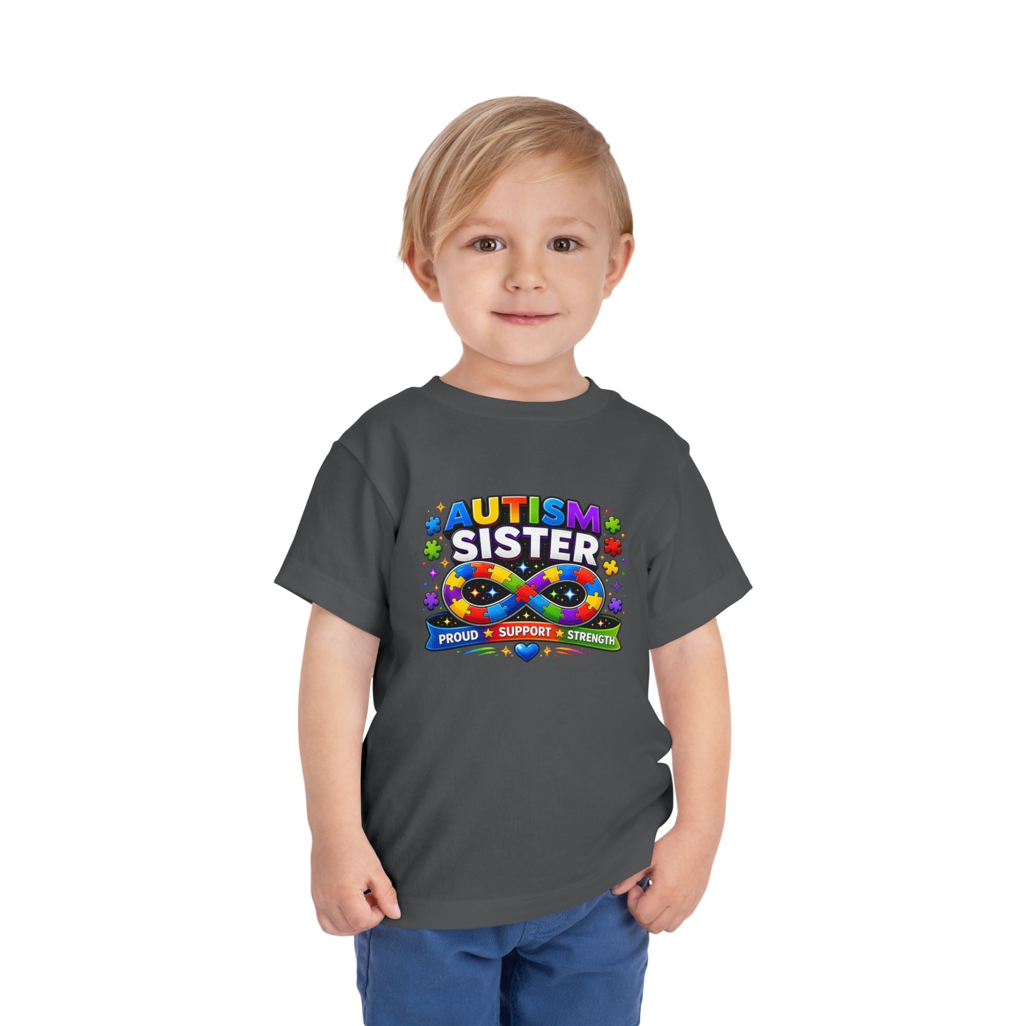 Autism Sister Toddler Tee — Proud Support Strength Puzzle Ribbon