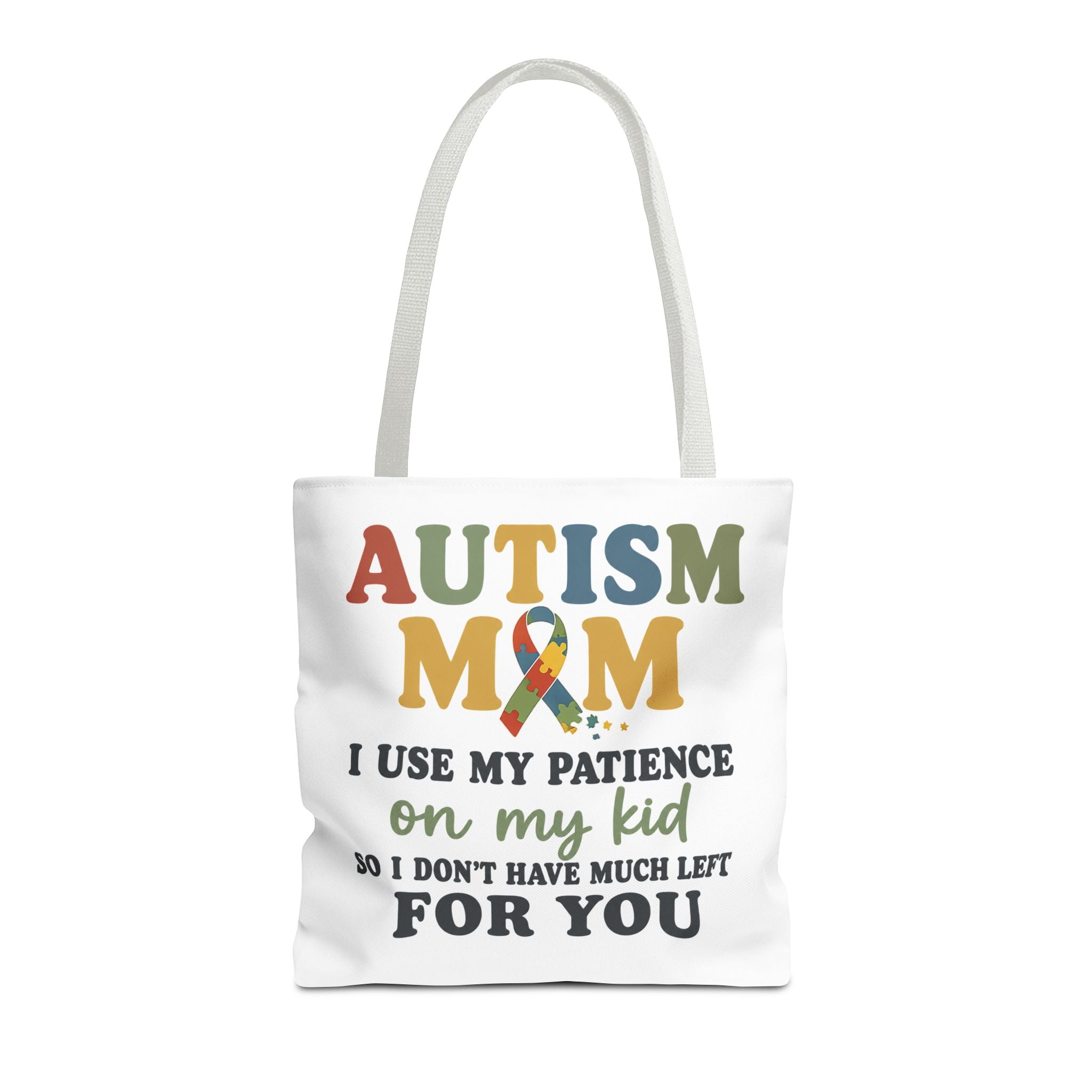 Autism Mom Ribbon Typography Tote Bag, Autism Awareness Tote, Autism Support Bag, Autism Mom Gift, Neurodiversity Canvas Tote Bag