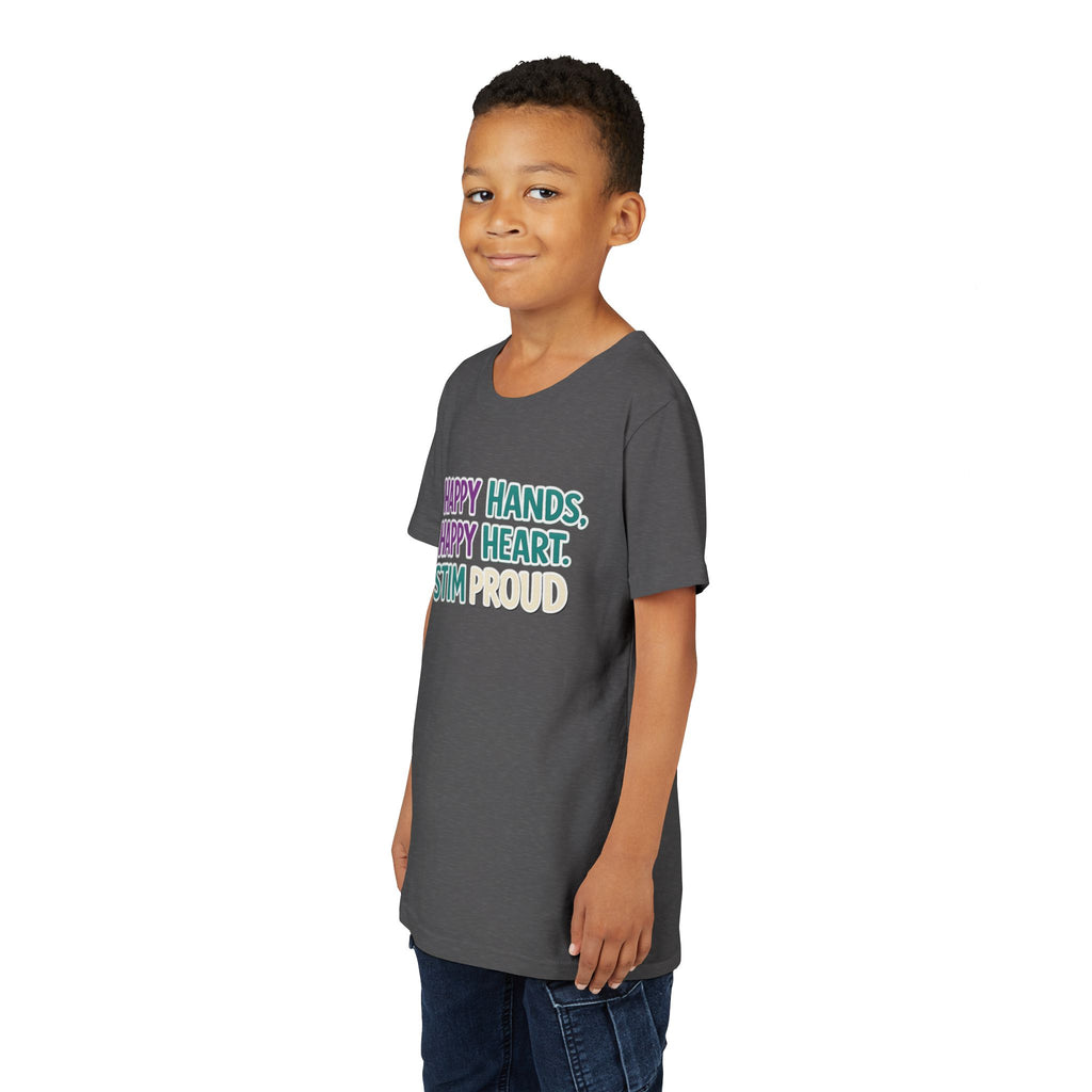 Happy Hands Happy Heart Youth Shirt Stim Proud Autism Awareness T Shirt Sensory Friendly Kids Neurodivergent Special Needs Tee