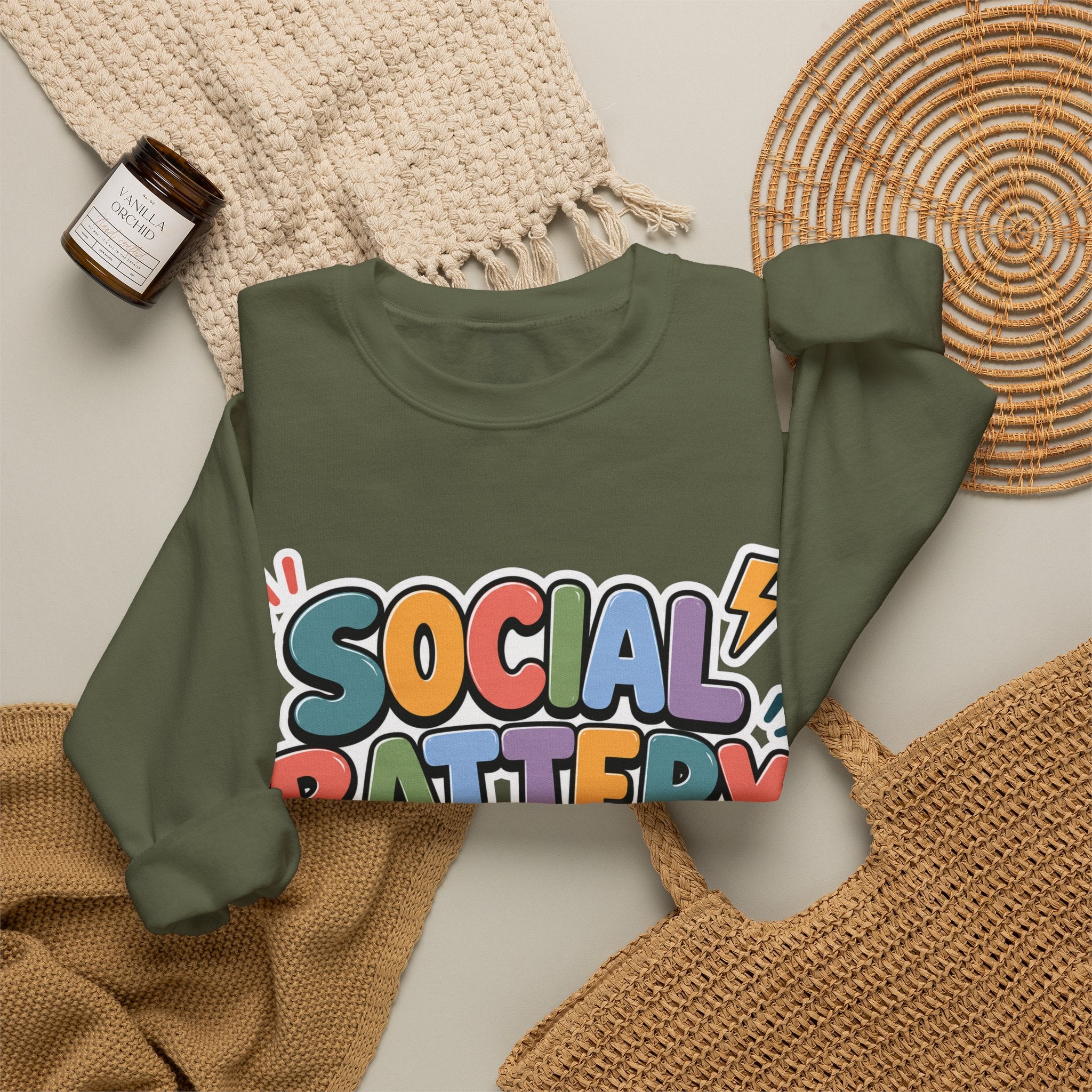 Social Battery Drained Crewneck Sweatshirt | Funny Introvert Sweatshirt | Low Battery Graphic Pullover | Mental Health Humor | Unisex Gift