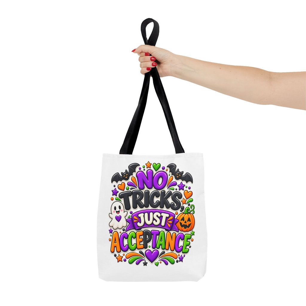 No Tricks Just Acceptance Tote Bag, Halloween Autism Awareness Bag, Autism Acceptance Canvas Tote, Inclusive Halloween Gift