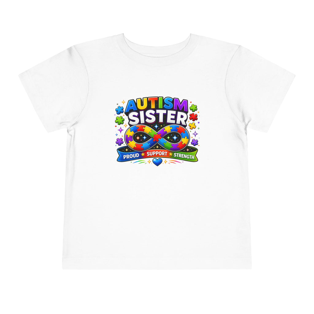 Autism Sister Toddler Tee — Proud Support Strength Puzzle Ribbon