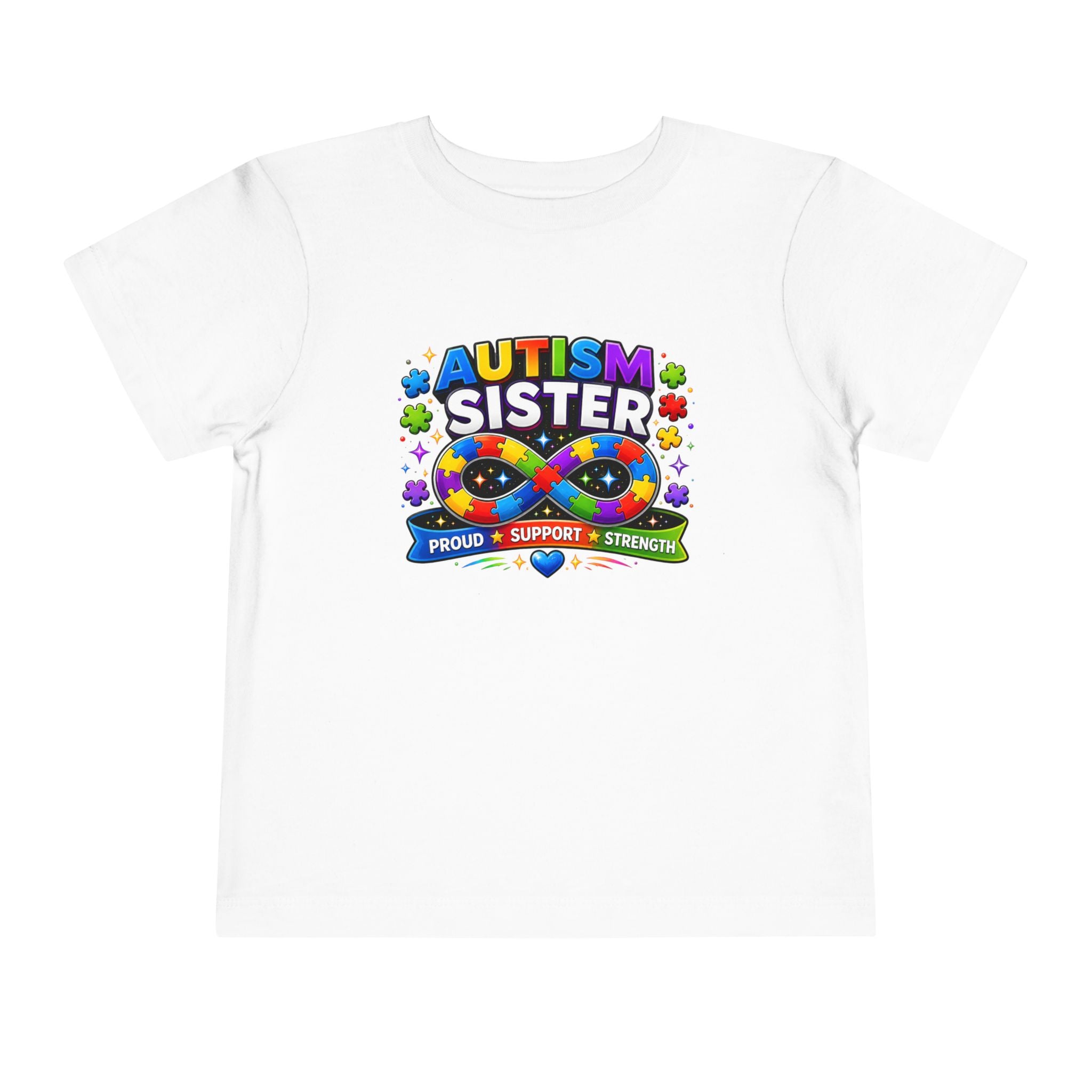 Autism Sister Toddler Tee — Proud Support Strength Puzzle Ribbon