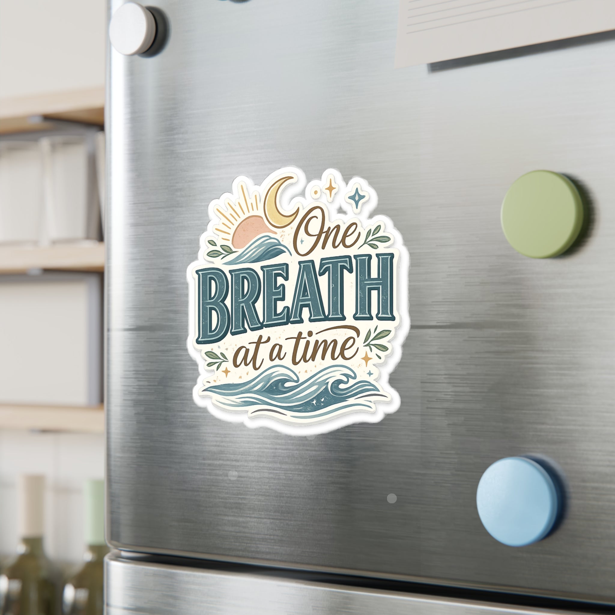 One Breath at a Time Kiss-Cut Vinyl Decal | Calm Waves Sun & Moon Sticker
