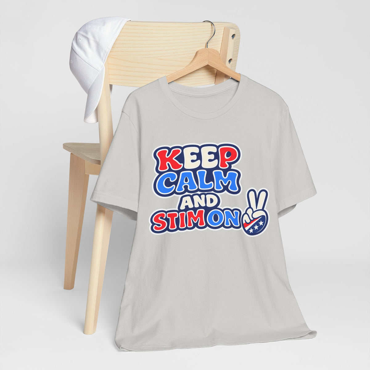 Keep Calm and Stim On Shirt Autism Awareness T Shirt Retro Peace Sign Tee Red White Blue Neurodiversity Sensory Support Gift