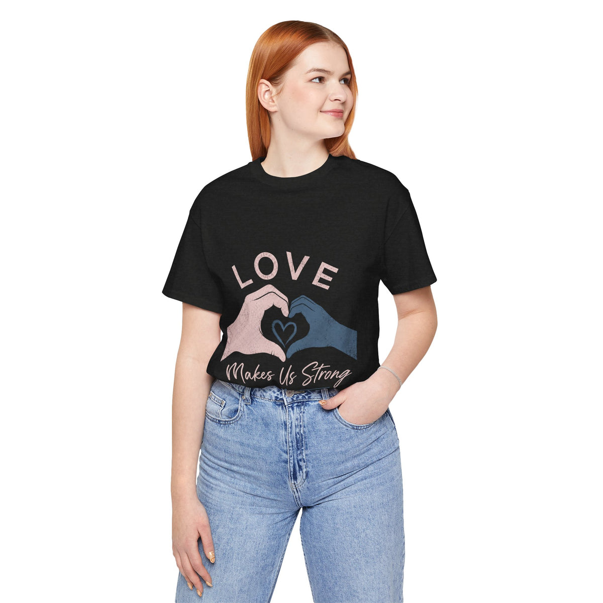 Love Makes Us Strong Autism Acceptance T-Shirt | Heart Hands Tee