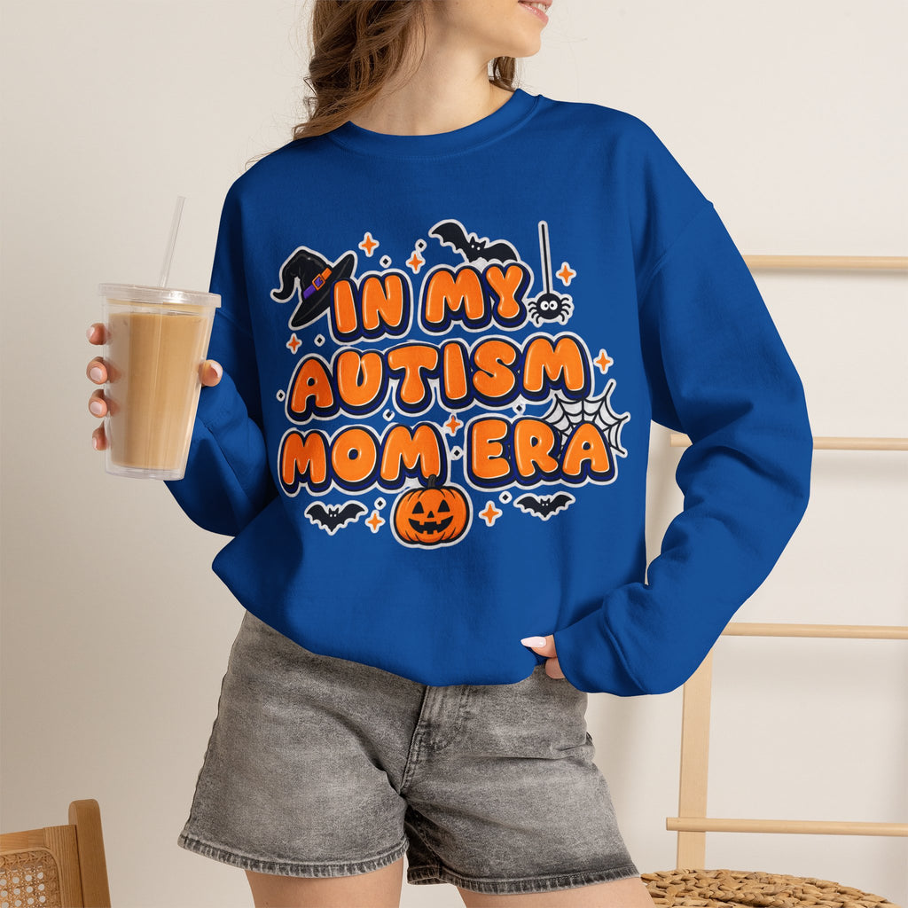 In My Autism Mom Era Sweatshirt, Halloween Pumpkin Bats Witch Hat Crewneck, Autism Awareness Fall Shirt, Autism Mom Halloween Gift