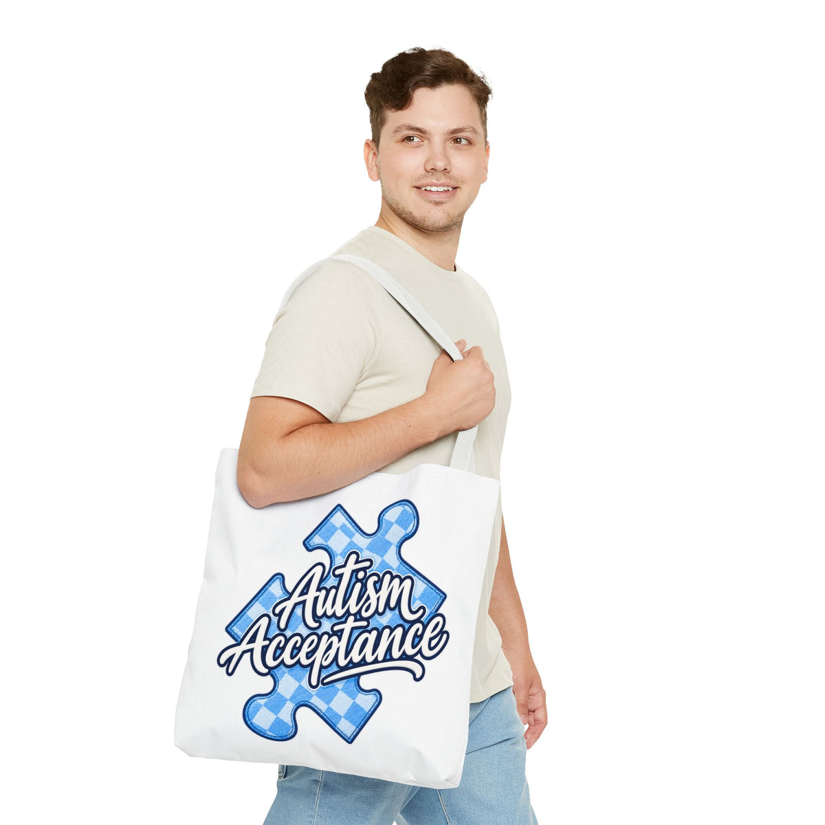 Autism Acceptance Puzzle Piece Tote Bag, Awareness Support Canvas Bag, Autism Advocate Gift, Neurodiversity Family Apparel
