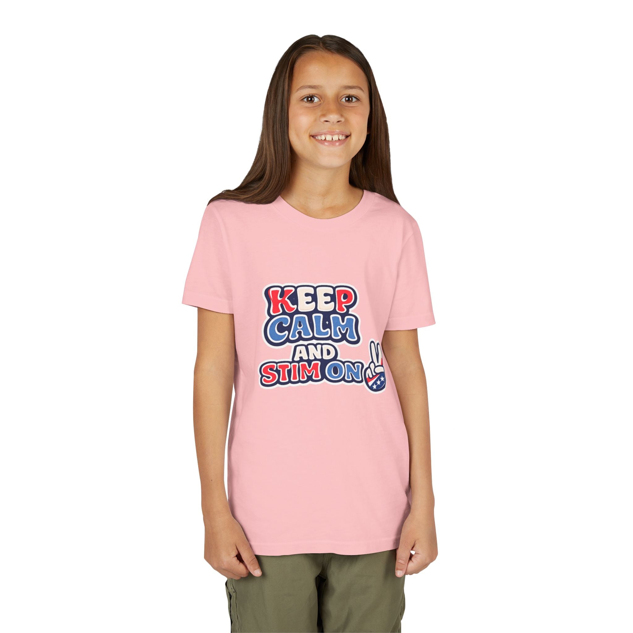 Keep Calm and Stim On Youth Shirt Autism Awareness T Shirt Peace Sign Tee Neurodivergent Kids Sensory Shirt Special Needs Gift