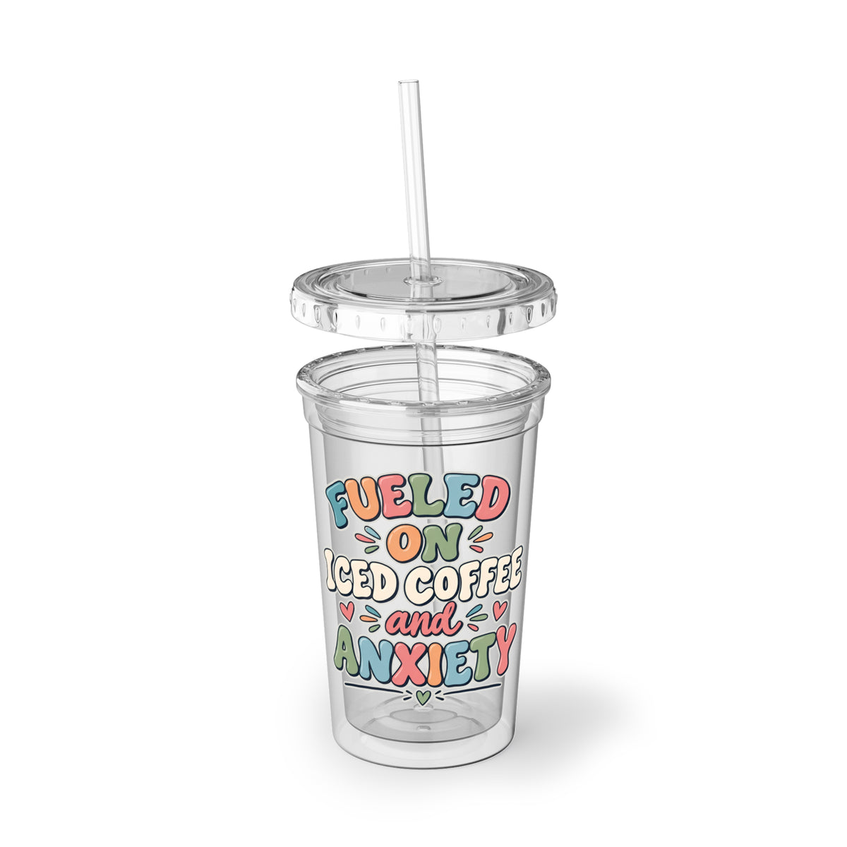 Fueled On Iced Coffee Anxiety Cup, Funny Mental Health Iced Coffee Cup, Anxiety Humor Tumbler, Coffee Lover Gift, Retro Bubble Letters