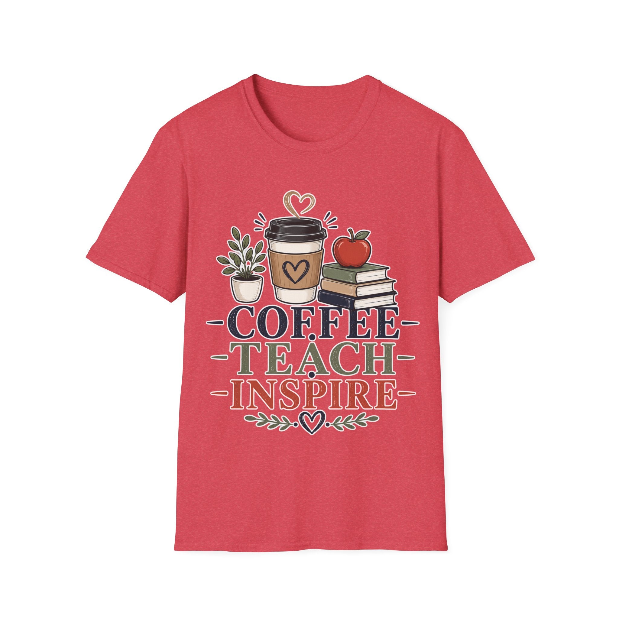 Coffee Teach Inspire Shirt | Teacher T-Shirt | Coffee Books Apple Graphic Tee | Elementary Teacher Gift | Back to School Apparel