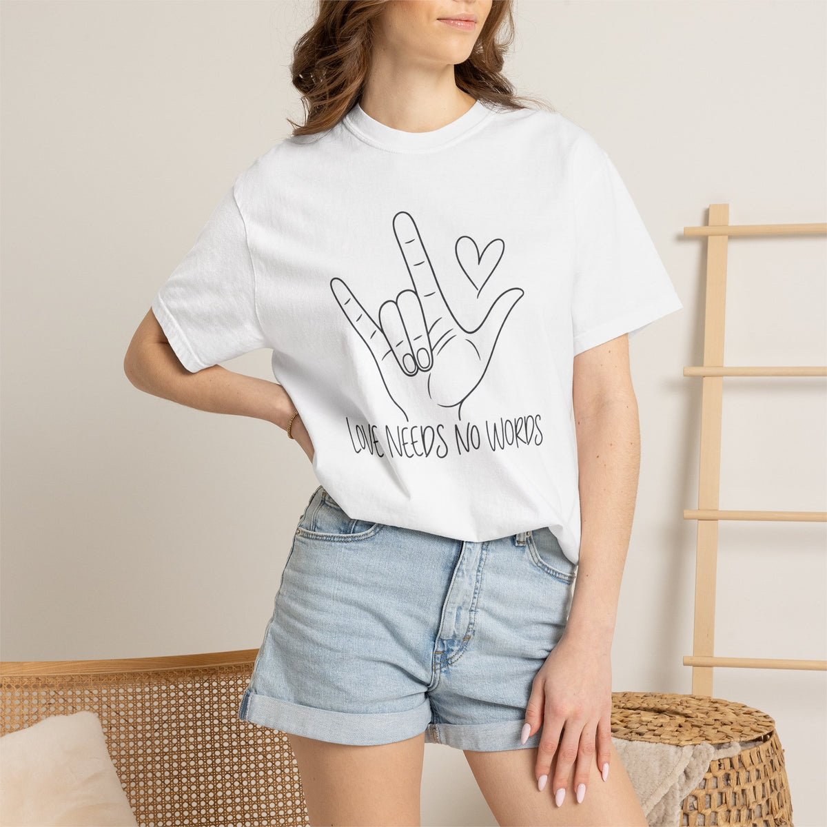 Love Needs No Words Shirt, ASL I Love You Hand Sign Tee, Autism Acceptance T-Shirt, Nonverbal Communication Gift, Sign Language Shirt