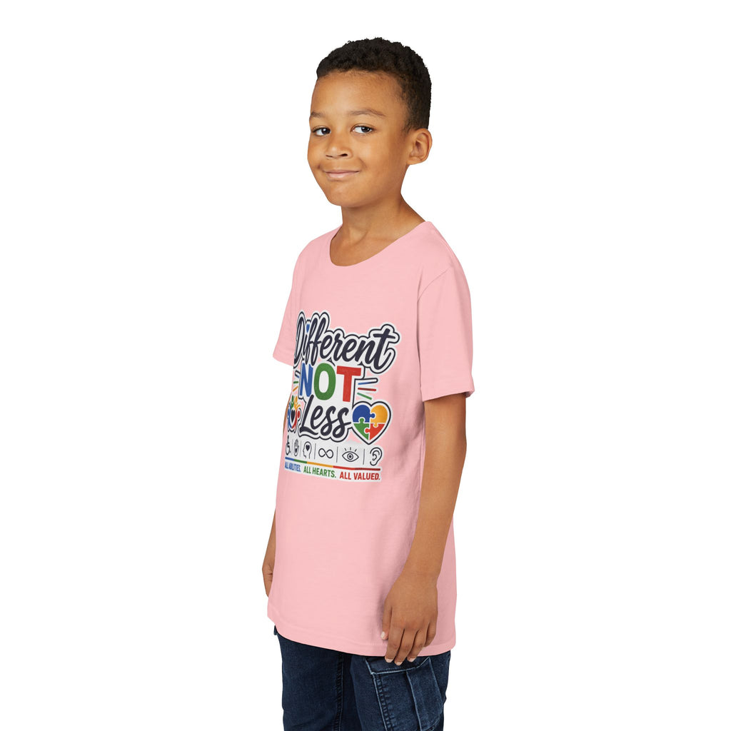 Youth Tee — "Different Not Less" Inclusive Pride Autism Awareness Shirt