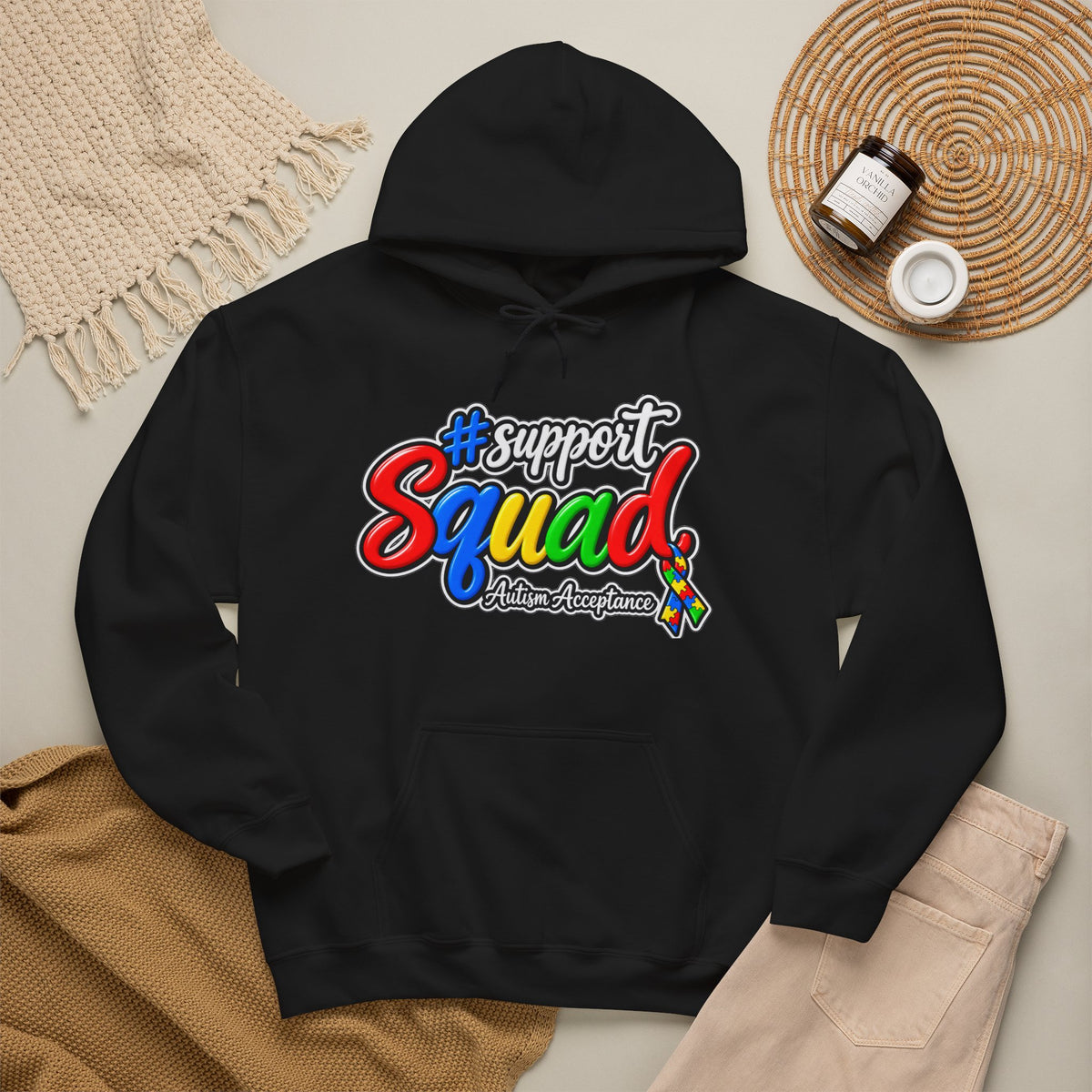 Support Squad Hoodie, Rainbow Autism Awareness Sweatshirt, Autism Acceptance Crewneck, Matching Family Autism Squad Gift
