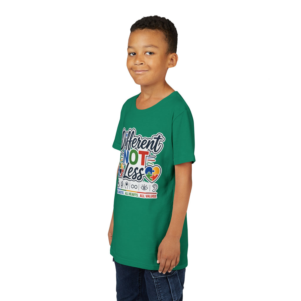 Youth Tee — "Different Not Less" Inclusive Pride Autism Awareness Shirt