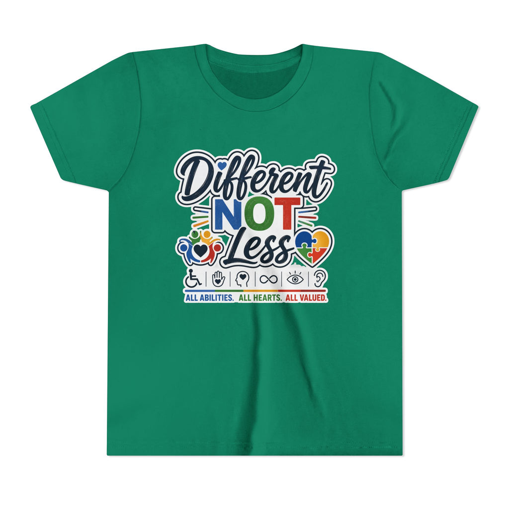 Youth Tee — "Different Not Less" Inclusive Pride Autism Awareness Shirt